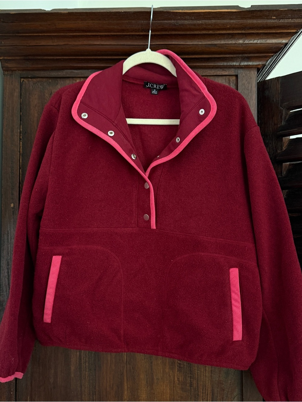 J. Crew Wine Pullover Fleece with Pink Trim